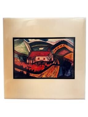 Faustina's Art Print Tile Decor Wall Hanging‎ Vineyard Pastoral Farm Scene Vtg